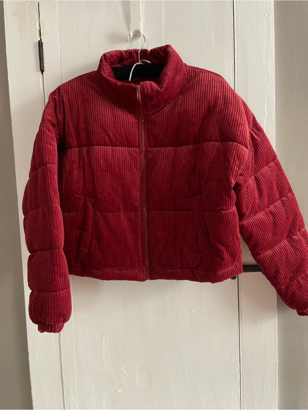 LA Hearts Womens Cotton Blend Brick Red Corduroy Cropped Puffer Jacket M/L